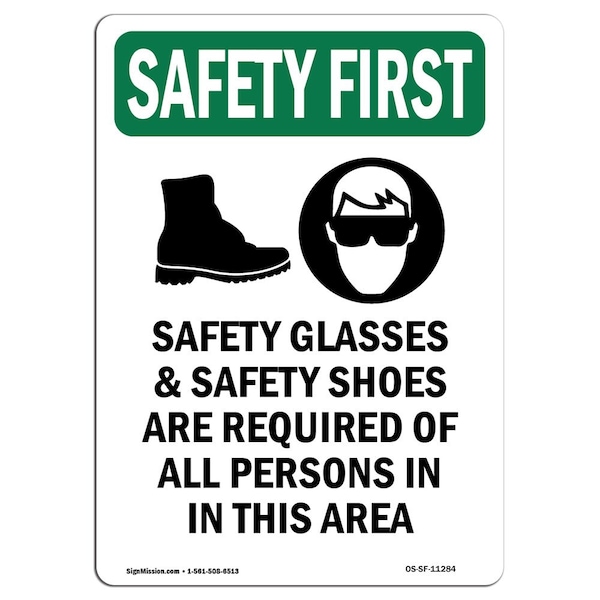 OSHA Sign, Glasses And W/ Symbol, 18in X 12in Decal, 12" W, 18" H, Portrait